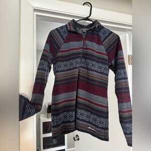 Eddie Bauer Women's Navy and Burgundy Fleece Pullover